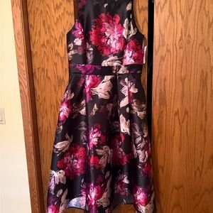 Tahari Black and Pink Floral High Low Dress